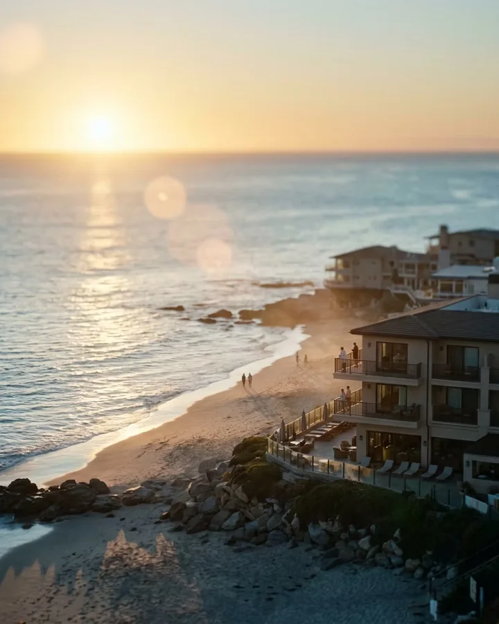 Beachfront hotel at sunset